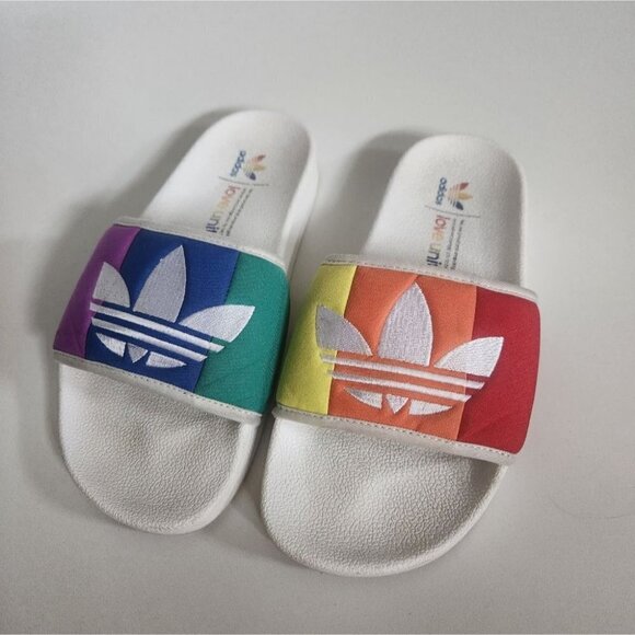 ADIDAS ORIGINALS | RainBow Multi Color Adilette Slides flip flops sz 5 - Picture 4 of 4